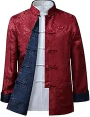 [BOZEVON] Men/Women Chinese Tang Suit Tops - Both Sides Coating Jacket Long Sleeve Martial Arts Kung Fu Shirts Chinese Tang Suit National Costumes