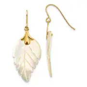 14k Madi K Mother of Pearl Leaf Dangle Earrings SE620