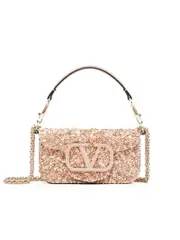 Valentino Garavani Loco Embroidered Small Shoulder Bag in Rose Mist
