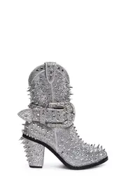 [Club Exx] Spiked Sheriff Shine Cowboy Boots - Silver