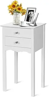 Giantex End Table with 2 Drawers, Modern Side Table Nightstand for Bedroom, Living Room, Small Space, Simple Home Furniture, Versatile Compact Accent Table Storage Bedside Table, White