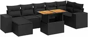 vidaXL Black Poly Rattan 8-Piece Garden Sofa Set with Cushions/Modular Outdoor Seating Patio Furniture/Adjustable Tabletop/Lounge Set for Garden, Terrace, Deck