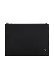 Saint Laurent Tiny Monogram Zippered Tablet Holder in Matte Leather