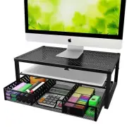 Metal Monitor Stand Riser and Computer Desk Organizer with Drawer for Laptop