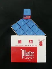 1 BOX ( 12 PIECES ) NEW BLUE MASTER CHALK PACK - POOL & BILLIARD CUE CHALK