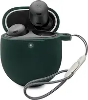 [INGIDO] Compatible for Google Pixel Buds Pro Case Cover with Keychain/Hand Strap, [Front LED Visible] Thickened Silicone Protective Cover Case for Google Pixel Pro Case 2022(Dark Green)