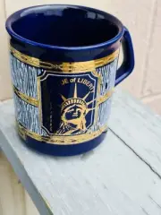 Vintage 22k Gold Culver Cobalt Blue “Statue Of Liberty”Tailgate Mug