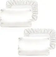 Yanideer Satin Pillowcase for Hair & Skin Travel Elastic Band Cooling Satin Pillowcases - Satin Pillow Case Cover Pillow Cases Standard Size Queen, White