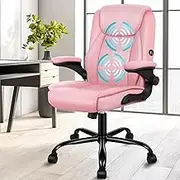 ALFORDSON Ergonomic Massage Office Chair Mid Back with Adjustable Armrest, Gaming Chair for Computer Task Desk, Study Chair with SGS Listed Gas-Lift, 150kg Loading, Pink