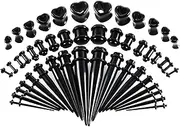 [Elvielsl] 48PCS Acrylic Ear Stretching Kit for Men Women, 14G-00G Acrylic Tapers Plugs Heart-Shaped Ear Plugs Tunnels Flesh Tunnel Ear Stretcher Expander Body Piercing Jewelry Unisex, Black, 14G-00G,