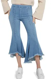 GUESS Sofia 1981 Frayed Ankle Flare Jeans in Blue at Nordstrom, Size 27