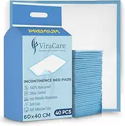 40 x Premium Incontinence Bed Pads 60x40 cm | Incontinence Bed Sheets | Provides Soft Feel | Disposable Bed Mats for Incontinence | Bed Protectors Kids | Maternity Bed Mats | (1 Pack of 40)