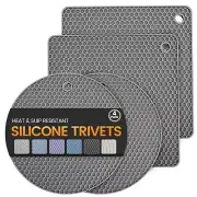 Silicone Trivet Mats 4 Heat Resistant Pot Holders Multipurpose Dark Grey