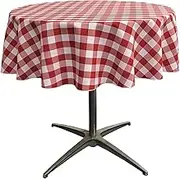 LA Linen Poly Checkered Round Tablecloth, 58-Inch, Red/White