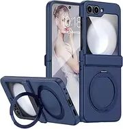 [CASEOWL] for Samsung Galaxy Z Flip 6 Case Magnetic with Hinge Protection, Ring Holder, Kickstand [Compatible with MagSafe Wireless Charger], Slim Protective Phone Case Cover for Z Flip 6 Cases, Blue