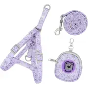 Pet Cat Dog Traction Rope Floral Backpack Chest Strap Pet Supplies(Purple,L)