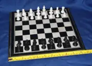 11" Black Marble Chess Black & White Board Traditional Handmade Play Gifts Decor