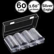 60 Pack 1.60 IN 40.6 mm Coin Capsule Holders w/ Storage Case 4 US Silver Eagle