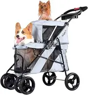 Ibiyaya Double Decker Dog Cat Bus Pet Pram, Silver Grey
