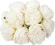 U'Artlines 2Bouquet 10Heads Artificial Peony Silk Flower Leaf Home Office Wedding Party Festival Bar Decor (White)