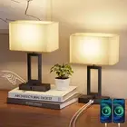 Bedside Lamp Set of 2, Table Lamp with USB C & a Charging Ports, 3 Way Dimmable