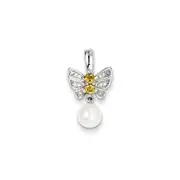 Sterling Silver FW Cultured Pearl Whiskey Quartz Diamond Pendant