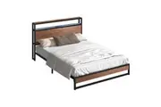 Oikiture Metal Bed Frame Double Size LED Brown & Black