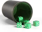Leatherette Dice Cup Set, Felt Interior Dice Shaker Cup with 5 Dices, Quiet Dice Rolling Cup Dice Games for Liars Dice Farkle Y-ahtzee Board Games Bar P-Arty Indoor Entertainment