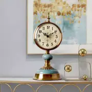 Table Clock Vintage American Style Table Clock with Bronze and Blue Quartz