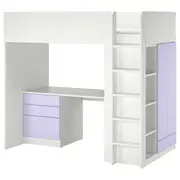 SMÅSTAD loft bed, white lilac/with desk with 4 drawers, Single