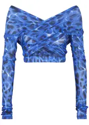 Knwls Anti Cross Over Printed Stretch-tulle top - Blue - L (UK14 / L) L (UK14 / L)