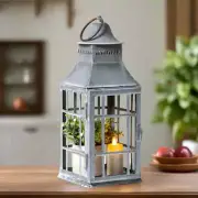 Primitive Country Centerpiece Candle Lantern in Weathered Zinc