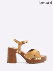 River Island Brown Brow Cross-Over Clogs Sandals (F53913) | $106