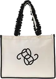Maison de FLEUR(メゾン ド フルール) Tote Bag, Ruffle Handle, Canvas Carry On Bag