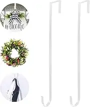 2PCS Wreath Hangers for Front Door, Wreath-Hanger Non-Scratch Over Door Hooks, 15" Wreath Hanger Door Wreath Hook Over The Door Hanger, for Easter Spring Halloween Xmas Wreath Decorations(White)