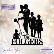 Family Wedding Cake Topper Bride & Groom, Children & Baby with Last Name [TLA67]
