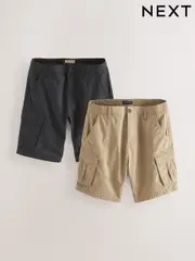 Navy Blue/Stone Natural 100% Cotton Cargo Shorts 2 Pack (993096) | $91