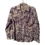 Chicos Womens Wrinkle Resistant Button-Up Shirt Size M Purple & Cream Floral top