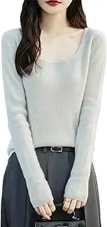 [Generic] Women's Sweater Wool Pullover Casual Solid Color Knitted Tops Fit U-Neck Jumper Top