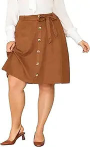 [Agnes Orinda] Faux Suede Skirt for Women Plus Size Elastic Waist Stretch a Line Midi Skirts Halloween