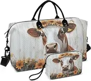 [ZRYSMY] Duffel Bag for Traveling, Highland Cow Fence Flowers Travel Bag Gym Bag, with Multiple Interior Pockets Shoulder Weekender Bag for Women Men with Toiletry Bag 20.5L x 1.9W x 13.8H