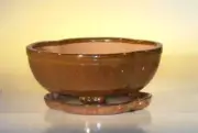 "Aztec Orange Ceramic Bonsai Pot - Lotus ShapeProfessional Series with Attach...