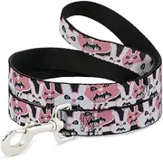 Buckle-Down Dog Leash, Angry Bunnies Grey/Pink, 4 Feet Length x 1.5 Inch Wide