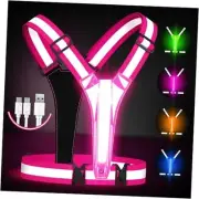 LED Reflective Running Vest Gear,Light Up Vest Runners Night Walking USB