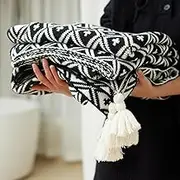 Black and White Throw Blankets, Decorative Knitted Patterned Blanket with Tassel, Lightweight Soft Throw Blanket for Sofa Couch Bed and Living Room, Boho Home Decor All Season, 50x60 inch