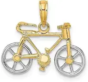 [JewelryWeb] 14ct Two tone Gold 3 d Bicycle With White Moveable Tires High Polish Charm Pendant Necklace Measures 13x20.1mm Wide 8.2mm Thick