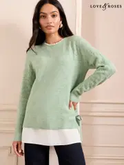 Love & Roses Green 2 in 1 Shirt Bobble Stitch Knitted Jumper (AD7644) | $49
