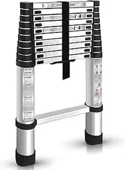 [findmall] 10.5FT / 3.2M Aluminum Telescopic Ladder Folding Step Inward Sliding Retraction Extension Multi-Use Non-Slip Collapsible Ladder