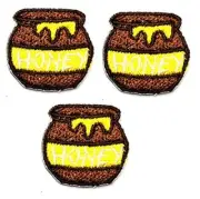 Buzzing Bee Patch Trio - Mini Brown Honey Jar Applique Set for Embroidered Iron