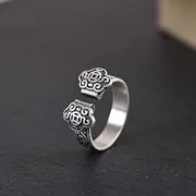 Rings Jewelry S925 Silver Ring Retro Female Fashion Adjustable Split Grass Pattern Wishing Ring Thai Silver Temperament Silver Ringring, Ring
